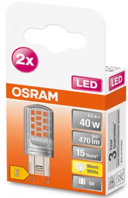 2 Becuri LED Osram PIN, G9, 4.2W (40W), 470 lm, lumina calda (2700K) Ofertă exclusivă
