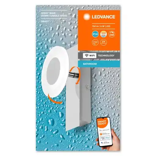 Aplica LED inteligenta pentru baie Ledvance SMART+ Wifi Orbis Wave 200, 8W, 700 lm, lumina alba (3000-6500K), IP44, 200x93x120mm, metal, Argintiu Preferatul clienților