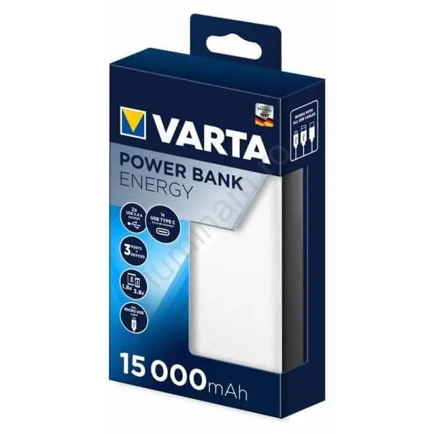 Baterie externa power bank energy 15000mah + cablu incarcare 1111 Varta Ofertă exclusivă