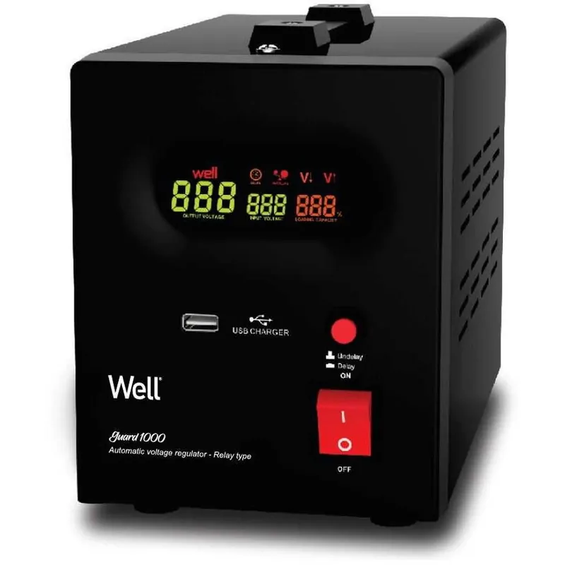 Stabilizator automat de tensiune cu releu si usb 1000VA negru well Ofertă
