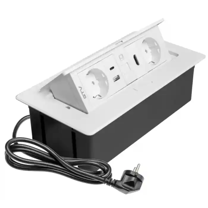 Vezi acum! Priza incorporabila in blat Multi Soft, cu 2 prize Schuko, 2 porturi incarcare USB tip A + C, 1 port HDMI si 1 port RJ45, finisaj alb Reducere de preț