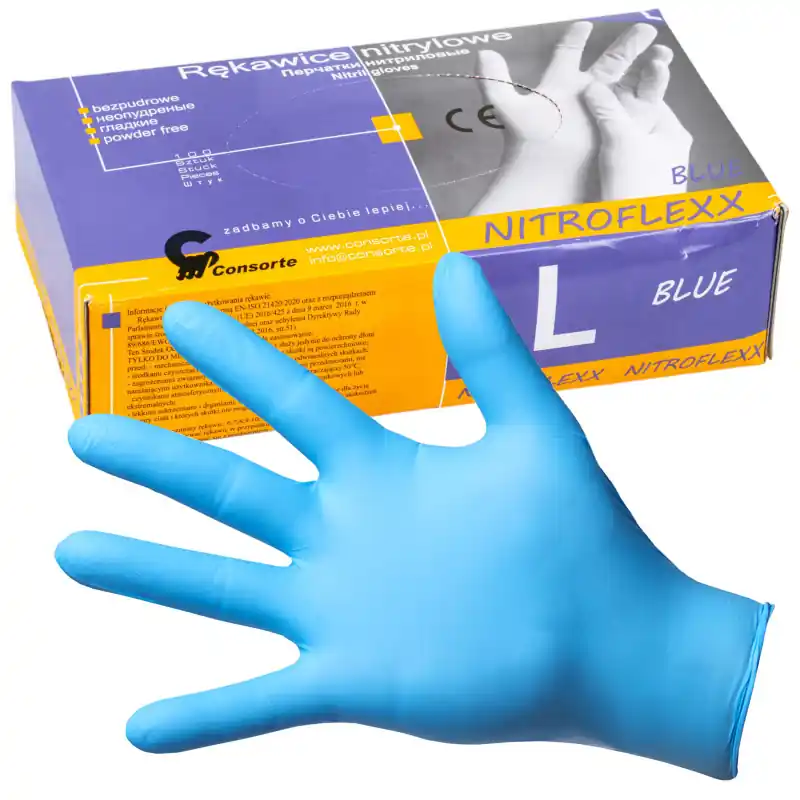 Vezi acum Mănuși nitril de protecție de unică folosință L 100 bucăți