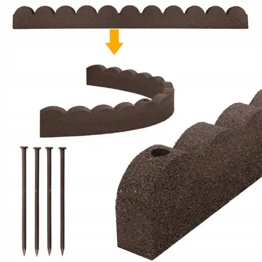 Transport gratuit Bordura decorativa, pentru gradina, din cauciuc, 120 x 10 x 5 cm, Maro