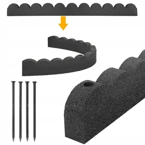 Bordura decorativa, pentru gradina, din cauciuc, 120 x 10 x 5 cm, Gri Plată sigură