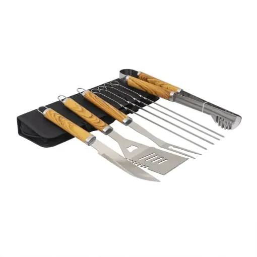Set 8 piese din inox, pentru gratar, maner lemn, borseta depozitare Bestseller