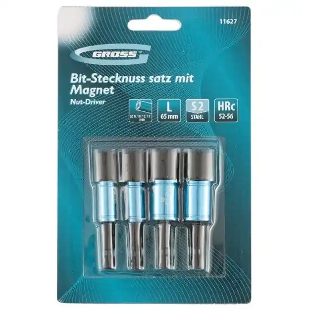 Set biti cu capete tubulare cu magnet nut-driver 8,10,12,13 mm s2 11627 Gross Reduceri